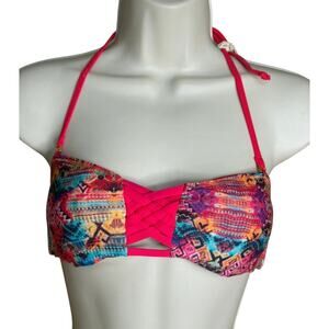 Milonga Pink Aztec Lattice Front Merida Bandeau Bikini Top S NWT